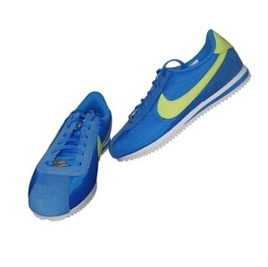 Nike Kids Cortez BG Blue and Lime Sneakers